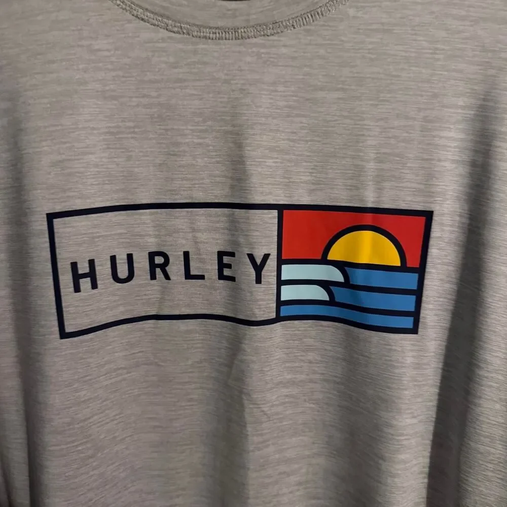 Hurley shirt mens L gray long sleeve graphic stretch sunshirt beach casual